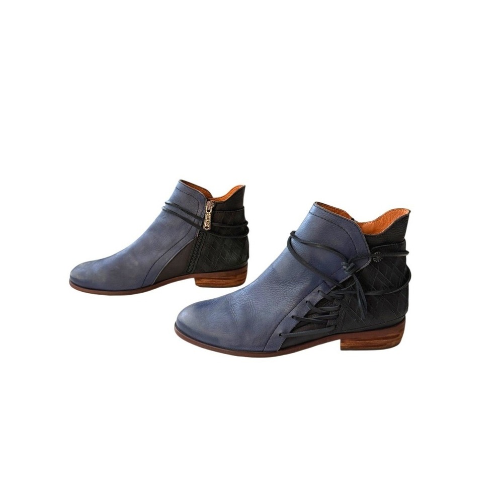 Veracruz Artisan Salt Of The Earth Blue Leather Booties Rustic Boho Western 40